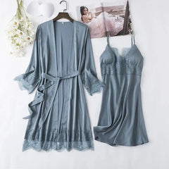 SilkLuxio™ Élodie — Bridal Lace Nightgown & Robe Set