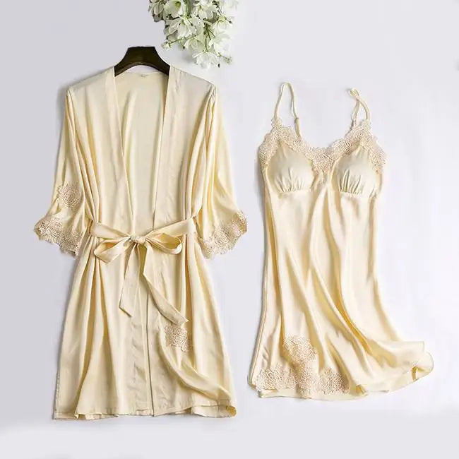 SilkLuxio™ Élodie — Bridal Lace Nightgown & Robe Set