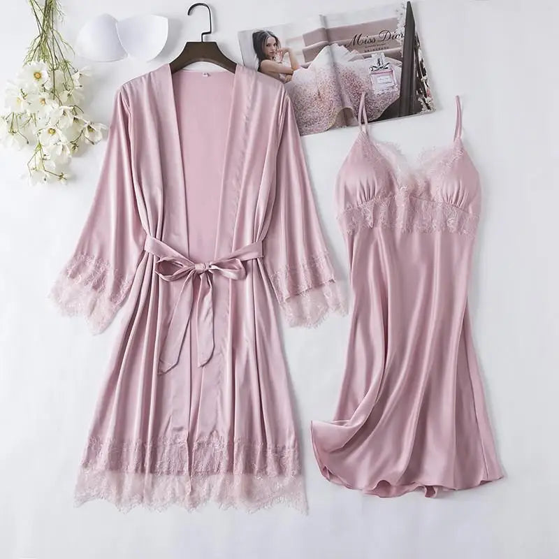 SilkLuxio™ Élodie — Bridal Lace Nightgown & Robe Set