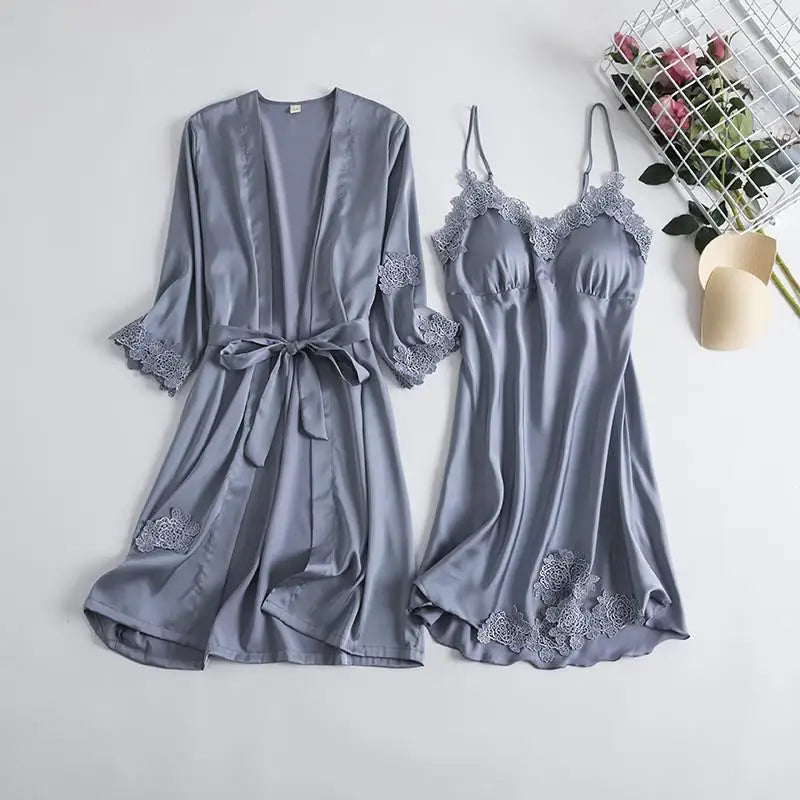 SilkLuxio™ Élodie — Bridal Lace Nightgown & Robe Set