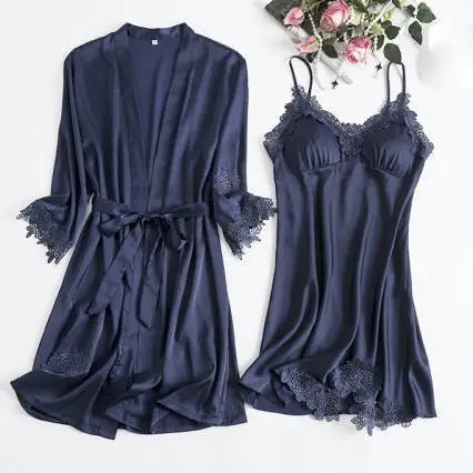SilkLuxio™ Élodie — Bridal Lace Nightgown & Robe Set
