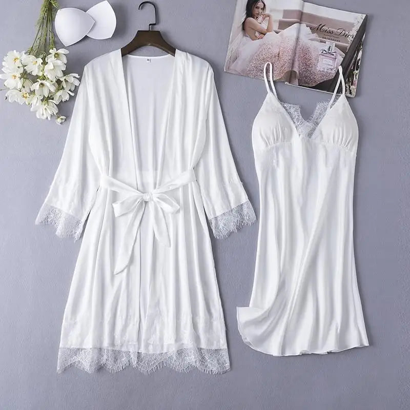 SilkLuxio™ Élodie — Bridal Lace Nightgown & Robe Set