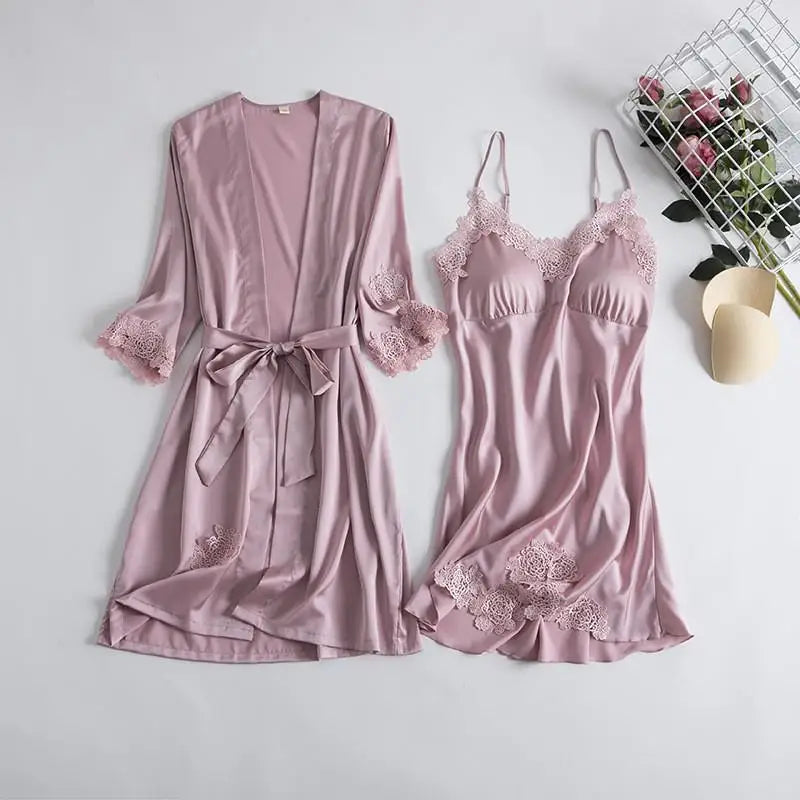 SilkLuxio™ Élodie — Bridal Lace Nightgown & Robe Set
