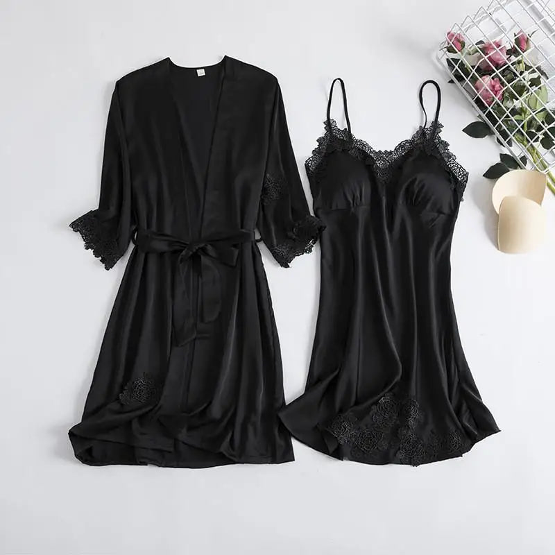 SilkLuxio™ Élodie — Bridal Lace Nightgown & Robe Set