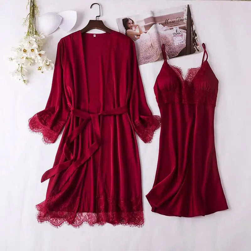 SilkLuxio™ Élodie — Bridal Lace Nightgown & Robe Set