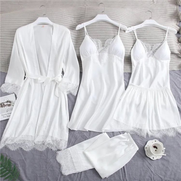 SilkLuxio™ Élodie — Bridal Lace Nightgown & Robe Set