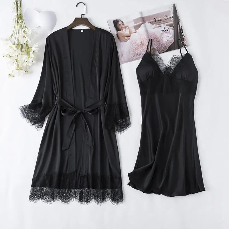SilkLuxio™ Élodie — Bridal Lace Nightgown & Robe Set