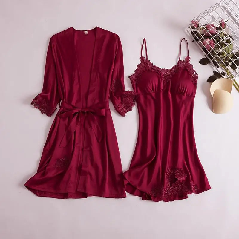 SilkLuxio™ Élodie — Bridal Lace Nightgown & Robe Set