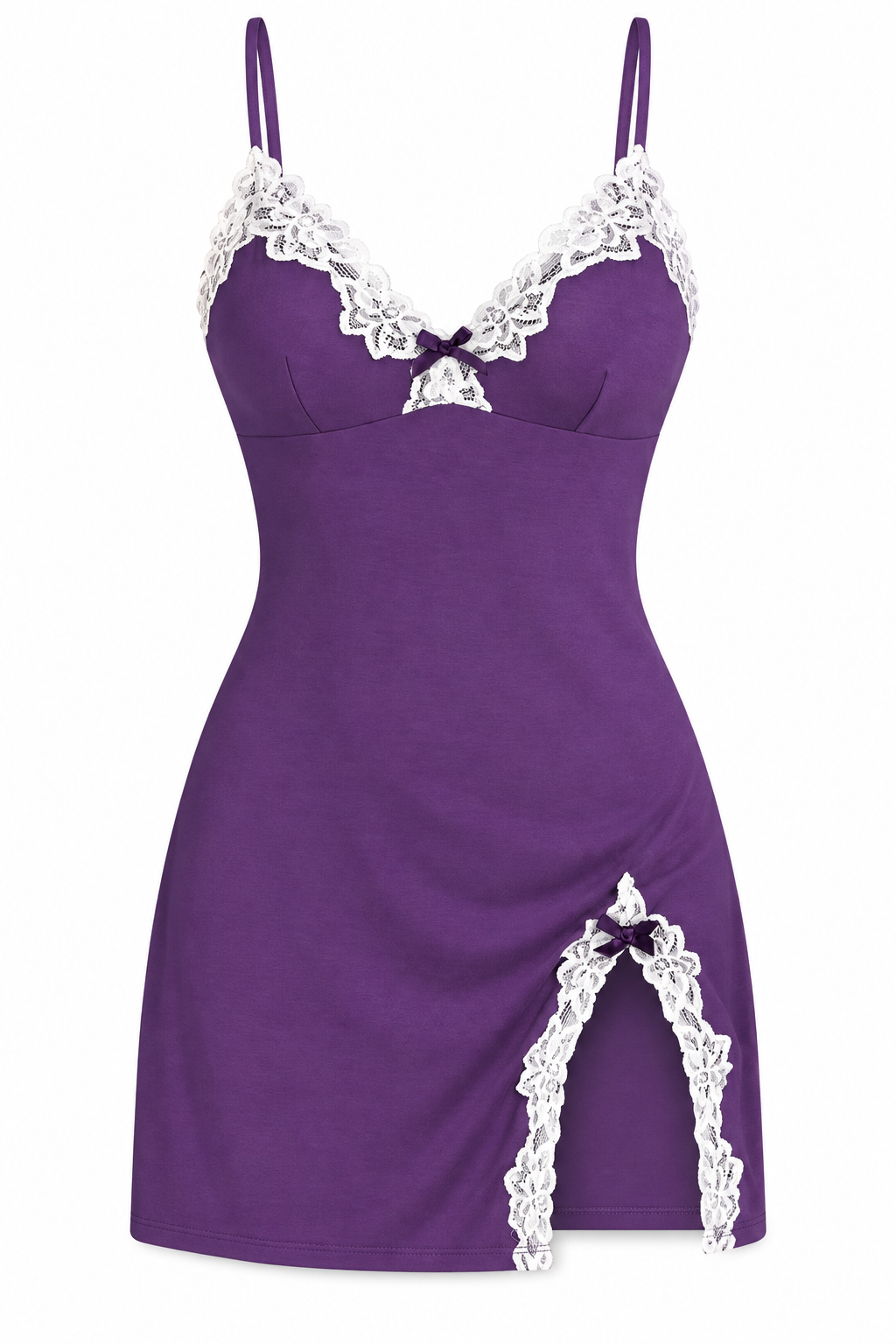 Women's Lace Silk Satin Nightgown – V-Neck Split Hem Sleeveless Sleepwear