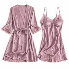 SilkLuxio™ Élodie — Bridal Lace Nightgown & Robe Set